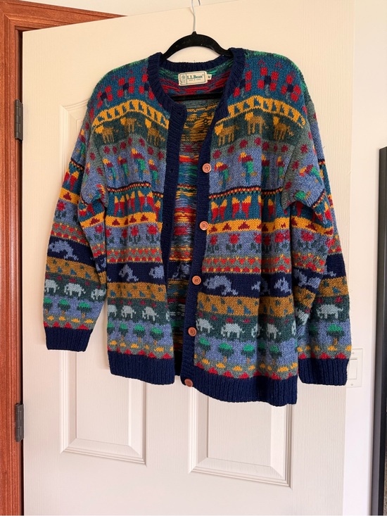 L.L. Bean Sweaters - L.L. Bean Multicolor Fair Isle Wool Cardigan - Navy, Gray, Mustard, Green, Red